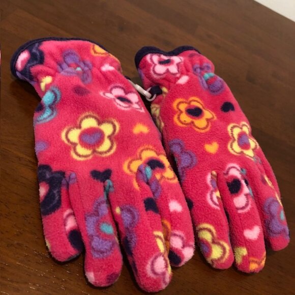 Floral Pink Winter Mitten Gloves Kids Girls Size L Pre-Owned - Picture 1 of 11
